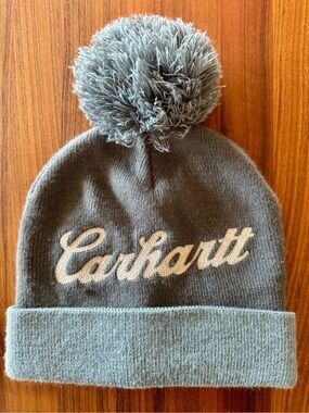 Carhartt Blue Pom Beanie with Retro Carhartt logo - OS